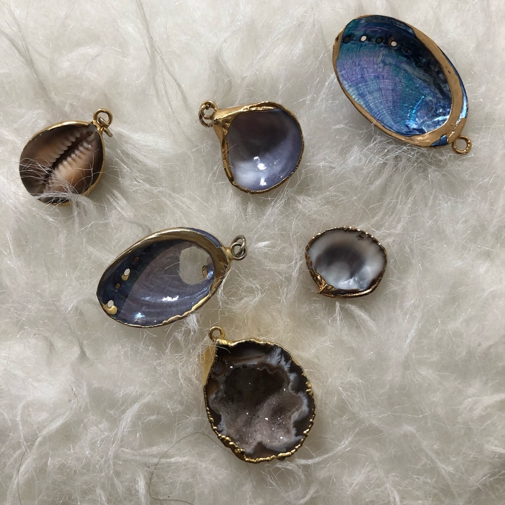 Gold Dipped Shell & Gemstone Pendants - image 1
